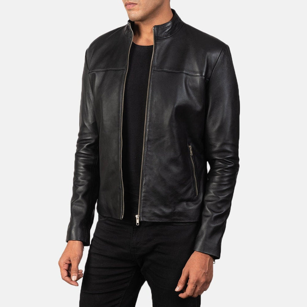 Mens Black Casual Leather Jacket Genuine Sheep skin Leather