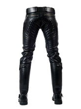 Load image into Gallery viewer, Mens Leather Pant black quilted pant with zippers. Genuine Lambskin leather for mens - leatherthirst
