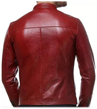 Load image into Gallery viewer, Mens Red Leather Jacket. Made from Lambskin. Fashionable outwear for mens. - leatherthirst
