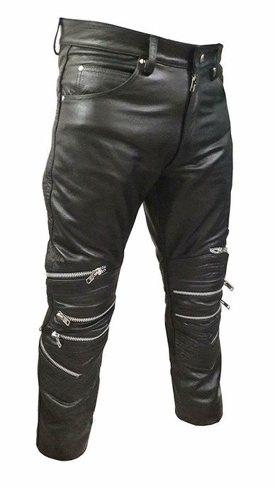 Mens Leather Pant. Designer Jeans with zippers. Fashion wear for Mens - leatherthirst