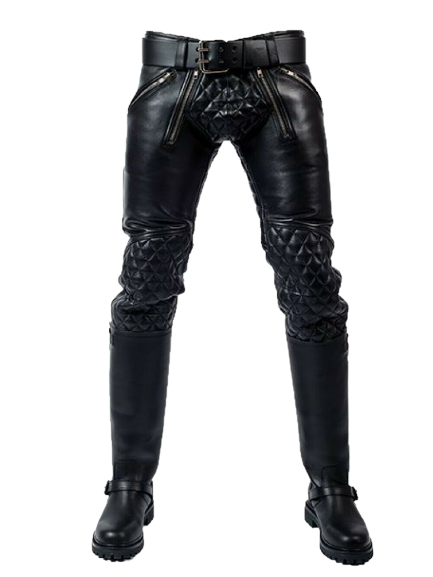 Mens Leather Pant black quilted pant with zippers. Genuine Lambskin leather for mens - leatherthirst