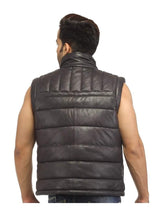 Load image into Gallery viewer, Mens Genuine leather Puffer jacket. Mens leather Vest 2021 - leatherthirst
