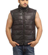 Load image into Gallery viewer, Mens Genuine leather Puffer jacket. Mens leather Vest 2021 - leatherthirst
