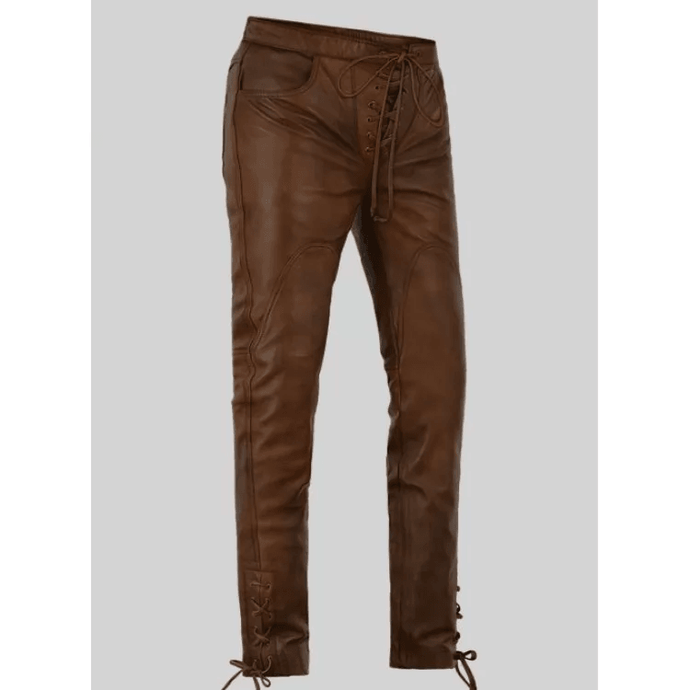 Mens Antique Leather Lace Pant for Bikers. Vintage leather Pant Collection - leatherthirst