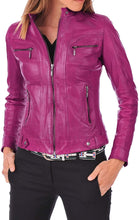 Load image into Gallery viewer, Women&#39;s Pink Biker Leather Jacket | 2022 Handcrafted Genuine Leather Jacket.
