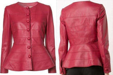 Load image into Gallery viewer, Leather Coat for women&#39;s. Red color designer coat - leatherthirst
