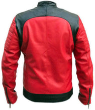 Load image into Gallery viewer, Men&#39;s Quilted Motorcycle Leather Jacket Handmade. 2022 Red &amp; Black Genuine Leather Jacket.
