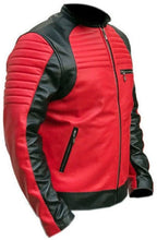 Load image into Gallery viewer, Men&#39;s Quilted Motorcycle Leather Jacket Handmade. 2022 Red &amp; Black Genuine Leather Jacket.
