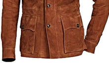 Load image into Gallery viewer, Suede Lather  Mens Bomber Jacket. Denim leather jacket for mens - leatherthirst
