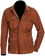 Load image into Gallery viewer, Suede Lather  Mens Bomber Jacket. Denim leather jacket for mens - leatherthirst
