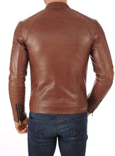 Load image into Gallery viewer, Mens Motorcycle Jacket Quilted sleeves Tan color Designer Jacket
