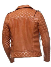 Load image into Gallery viewer, Genuine Leather Jacket for Mens.Tan color Biker Jacket - leatherthirst
