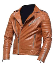 Load image into Gallery viewer, Genuine Leather Jacket for Mens.Tan color Biker Jacket - leatherthirst
