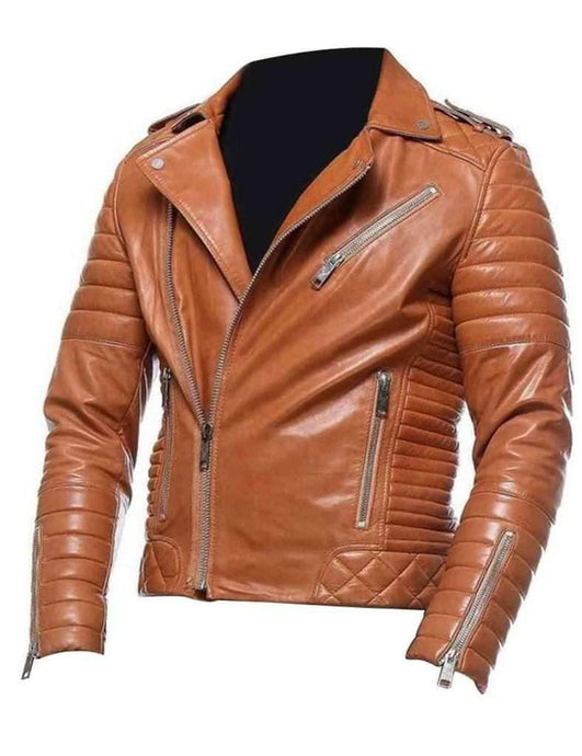 Genuine Leather Jacket for Mens.Tan color Biker Jacket - leatherthirst