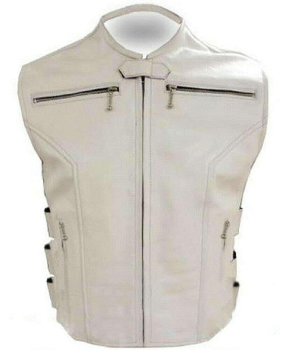 Men White Leather Vest. Premium quality leather jackets. Mens fashion - leatherthirst