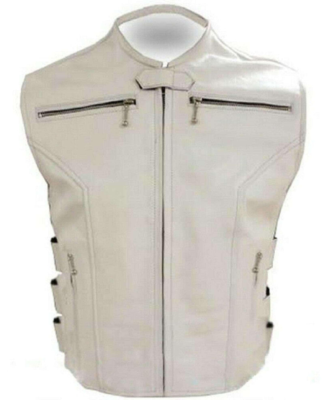 Men White Leather Vest. Premium quality leather jackets. Mens fashion - leatherthirst