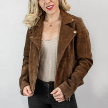 Load image into Gallery viewer, Womens Oversized Denim Leather Jacket. Sheepskin suede leathers
