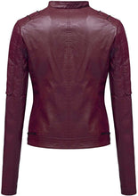 Load image into Gallery viewer, Biker Leather Jacket for womens. Burgundy color new handmade biker jacket for womens - leatherthirst
