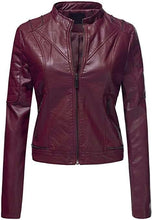 Load image into Gallery viewer, Biker Leather Jacket for womens. Burgundy color new handmade biker jacket for womens - leatherthirst
