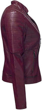 Load image into Gallery viewer, Biker Leather Jacket for womens. Burgundy color new handmade biker jacket for womens - leatherthirst
