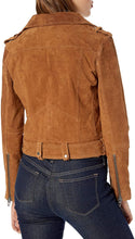 Load image into Gallery viewer, Womens brown Suede Leather Jacket. Biker Denim leather jacket new trend.
