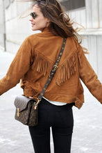 Load image into Gallery viewer, Womens suede leather fringe jacket. Handmade designer womens leather jacket 2021 new fashion. - leatherthirst
